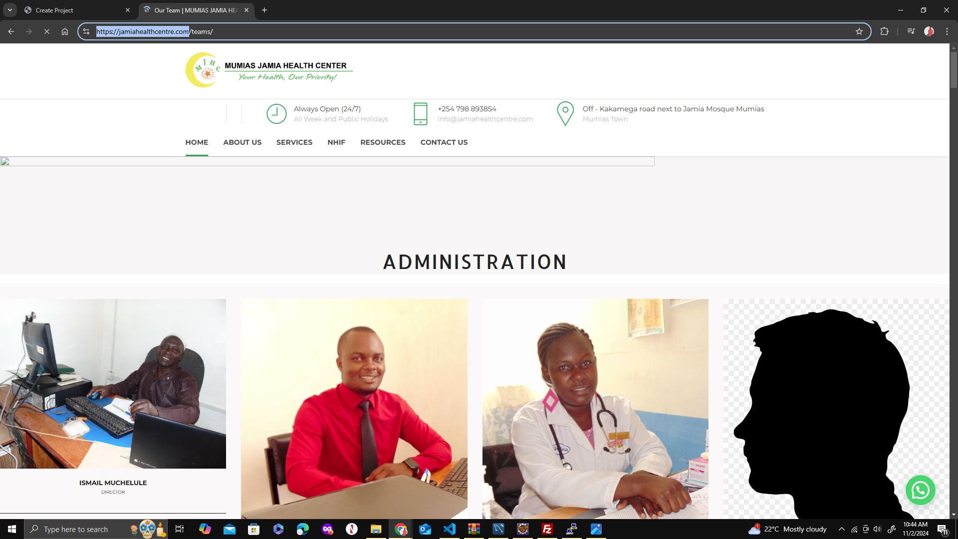 Portfolio Summary for Jamia Health Centre Website - Project Image